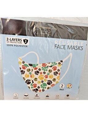 Mask Dog Paws Design Adult 2 pack 2 layers 100 % Polyester Washable Primeware